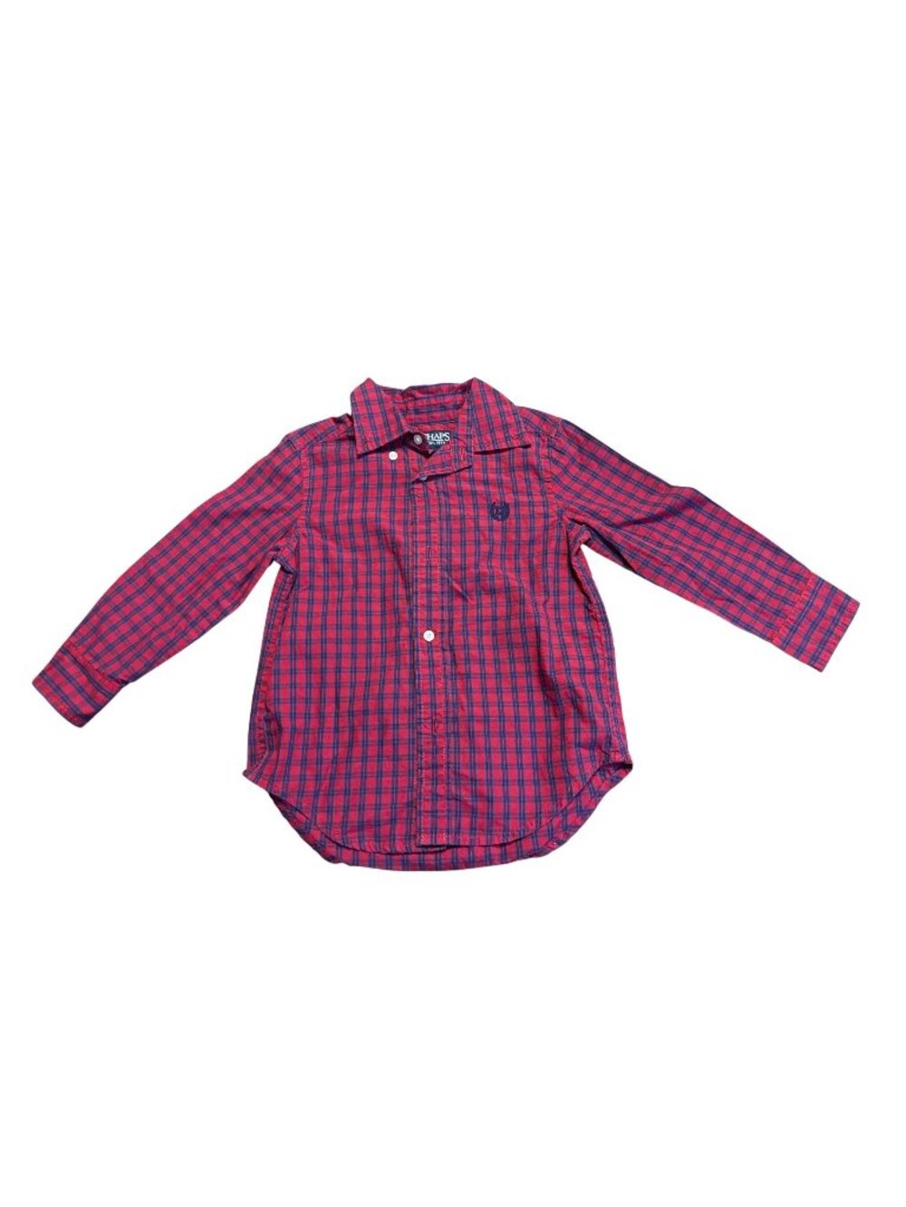 Chaps Boys Red & Blue Plaid Long-Sleeve Button-Up Shirt 3/3T Easy Care Cotton Bl